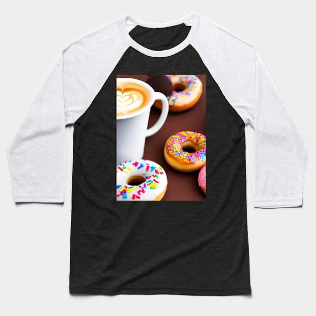 Colorful Coffee and Donut Coffee Breaks Baseball T-Shirt by TshirtLABS